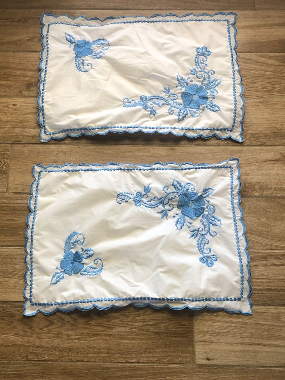 intage Embroidered Pillowcases Set of 2, Blue Floral White Shams, Cottagecore Be